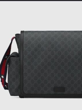 Gucci GG Supreme Diaper Bag in Charcoal with Red-Blue Strap